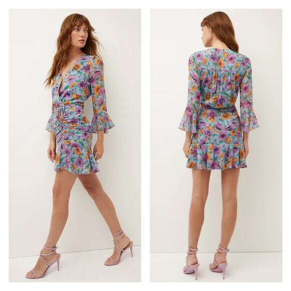 Veronica Beard Dresses & Skirts - Veronica Beard Silk Sean Ruched Floral Mini Dress In Lake Blue Multi Size 0